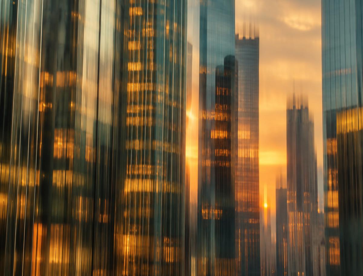 Motion blurred towers at golden hour